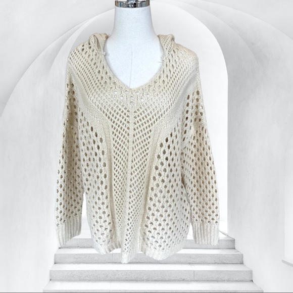Urban Outfitters Sweaters - UO Ecote Beige Open Knit Hooded Sweater